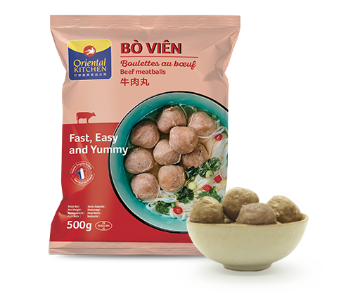 Boulettes de boeuf Bo Vien avec produit. Beef Meatball Bo Vien with product. Nouvel emballage. New packaging.