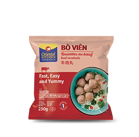 Boulettes de boeuf Bo Vien 250g. Beef Meatball Bo Vien 250g. Nouvel emballage. New packaging. Surgelé. Frozen