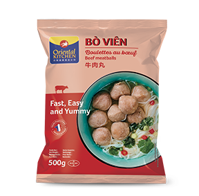 Boulettes de boeuf Bo Vien 500g. Beef Meatball Bo Vien 500g. Nouvel emballage. New packaging. Surgelé. Frozen