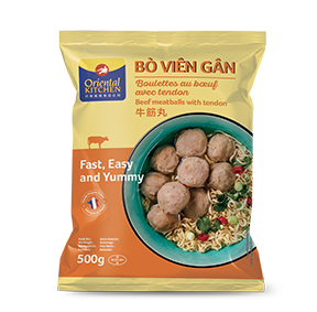 Boulettes de boeuf avec nerf Bo Vien Gan 500g. Beef Meatball with tendon Bo Vien Gan 500g. New packaging. Nouvel emballage. Surgelé. Frozen.